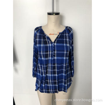 V-neck checked striped shirt